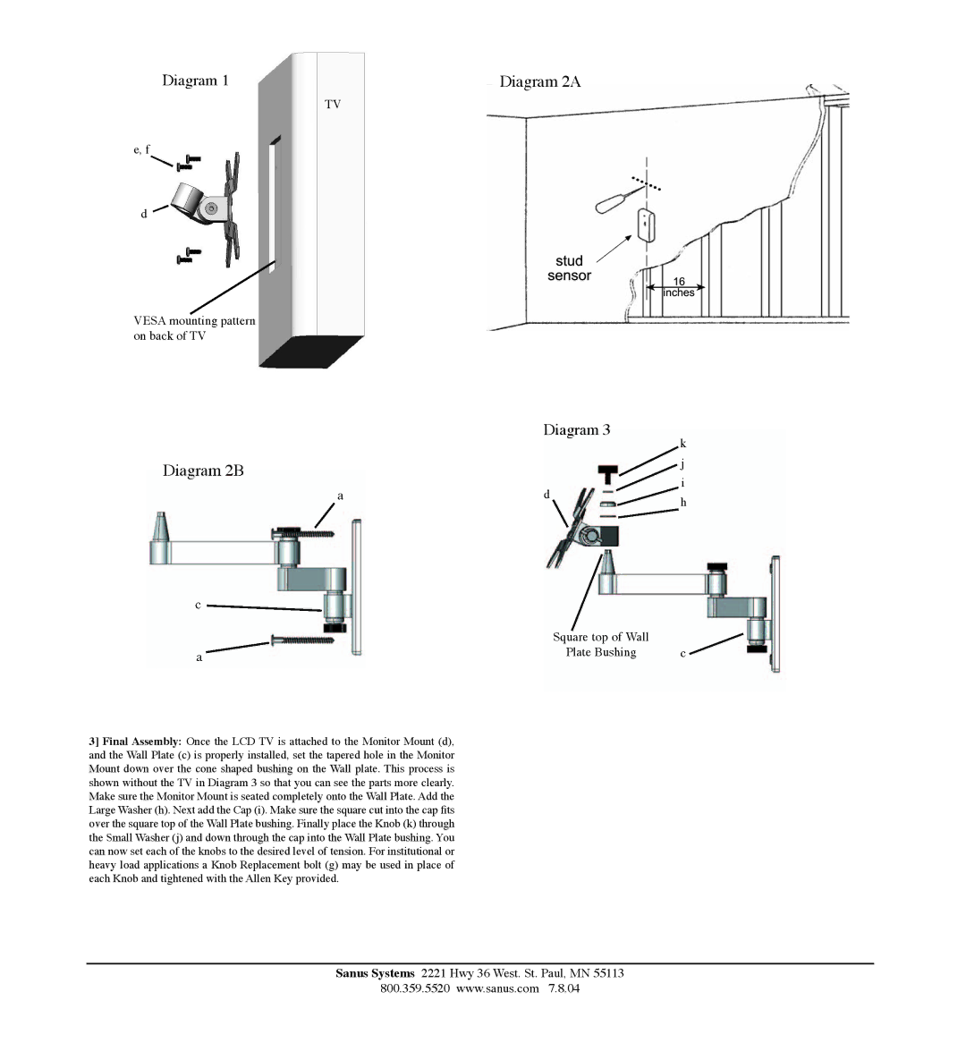 Sanus Systems VM3 manual Diagram 2A, Vesa on bac 