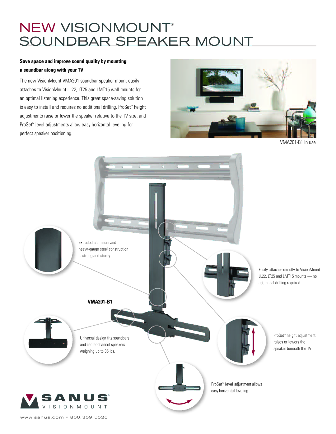 Sanus Systems VMA201-B1 manual NEW Visionmount Soundbar Speaker Mount 