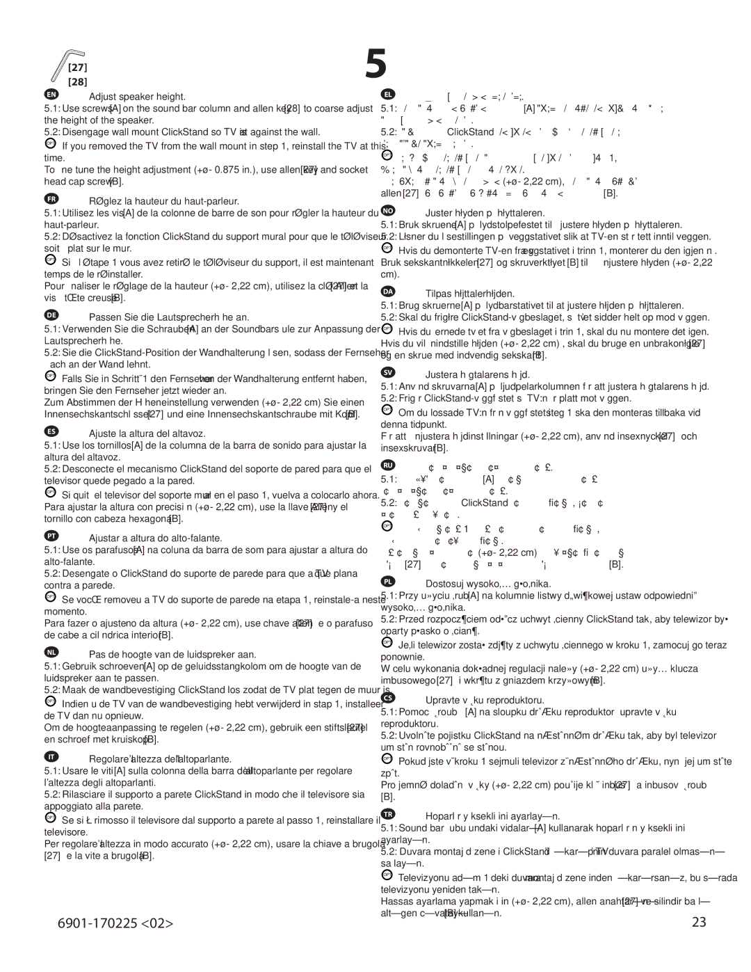 Sanus Systems VMA201 important safety instructions La vite a brugola B 