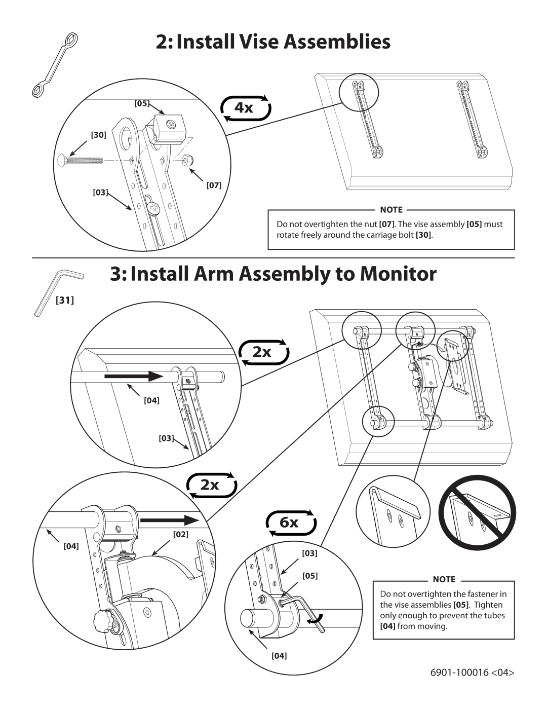 Sanus Systems VMAA18 manual Install Vise Assemblies, Install Arm Assembly to Monitor 