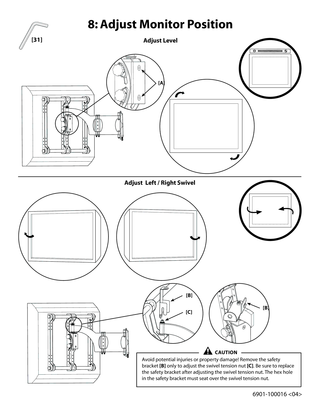 Sanus Systems VMAA18 manual Adjust Monitor Position, Adjust Left / Right Swivel 