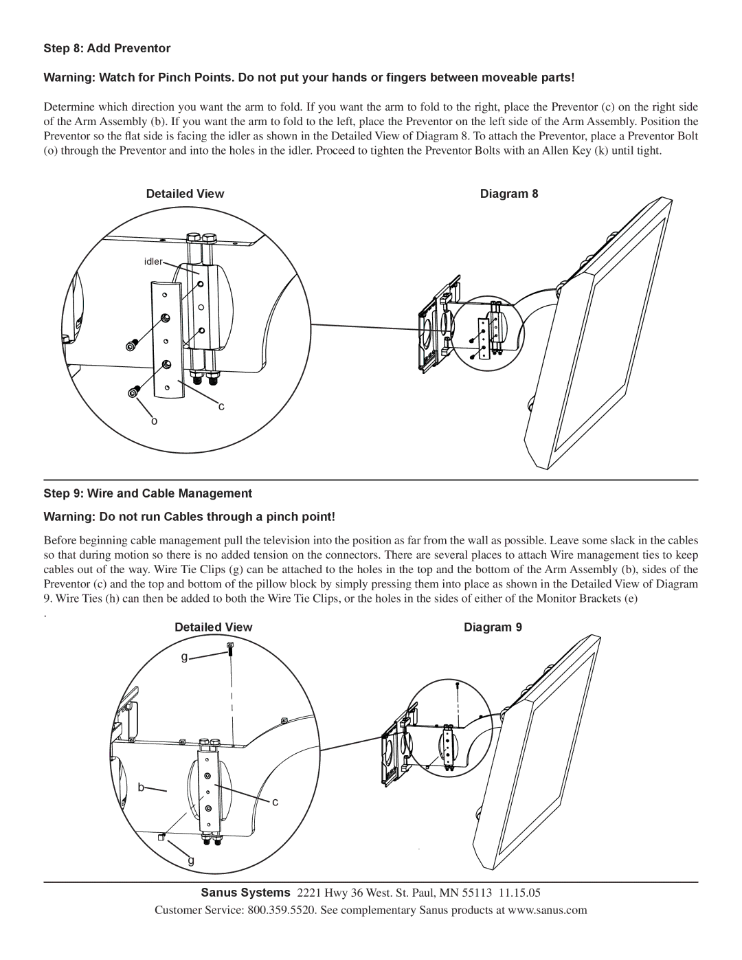 Sanus Systems VMAA18 manual Add Preventor, Detailed View, Wire and Cable Management 