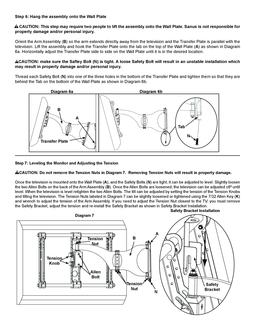 Sanus Systems VMAA26 manual Hang the assembly onto the Wall Plate 