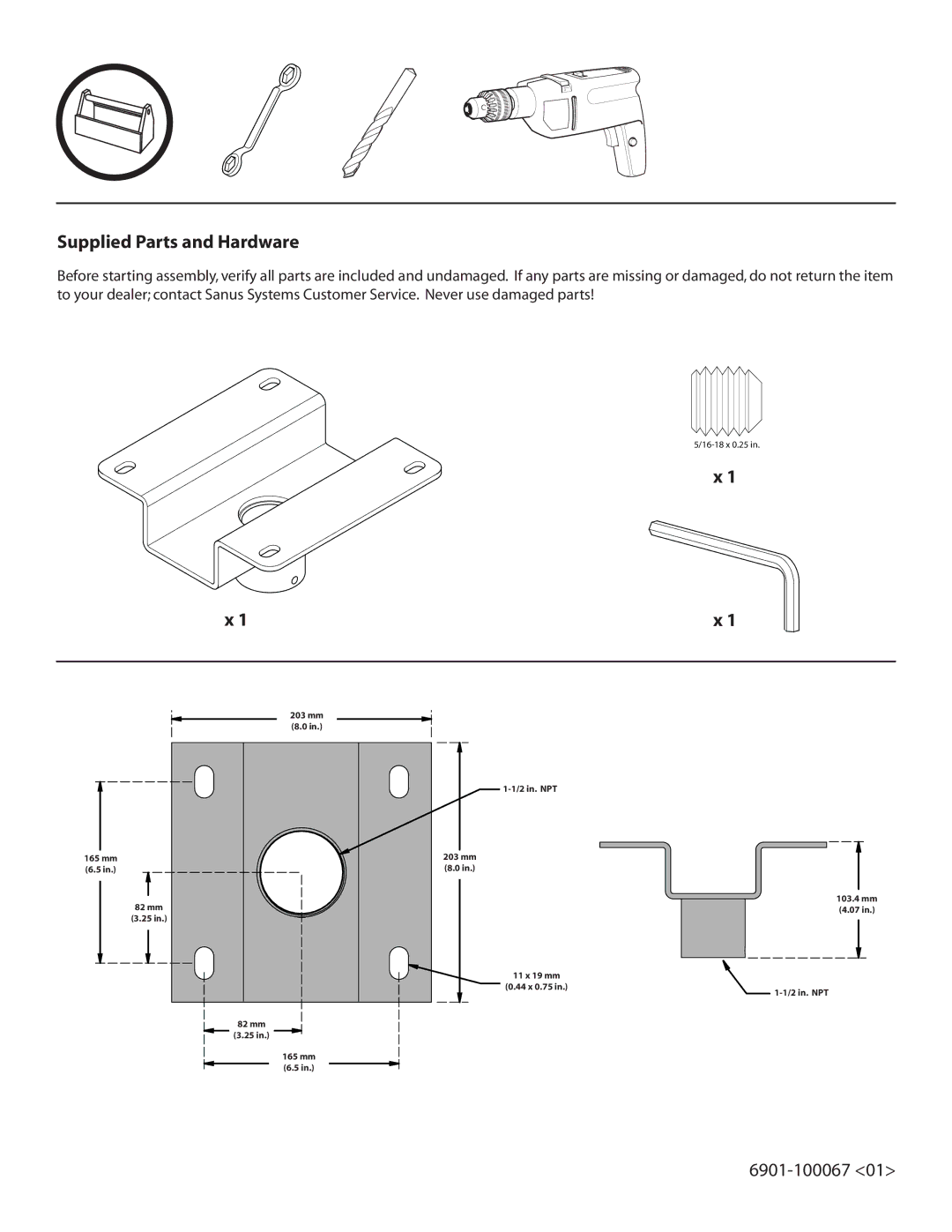 Sanus Systems VMCA9 manual Supplied Parts and Hardware 