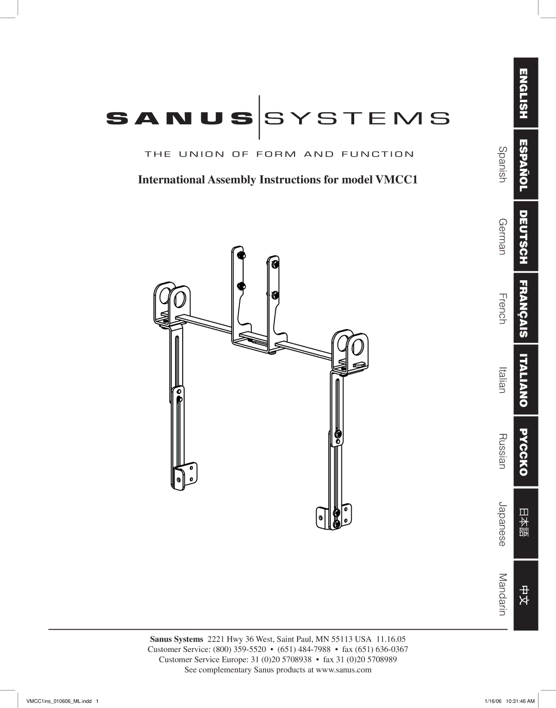 Sanus Systems manual International Assembly Instructions for model VMCC1 