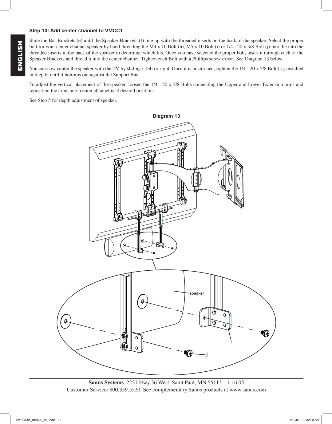 Sanus Systems manual Add center channel to VMCC1 