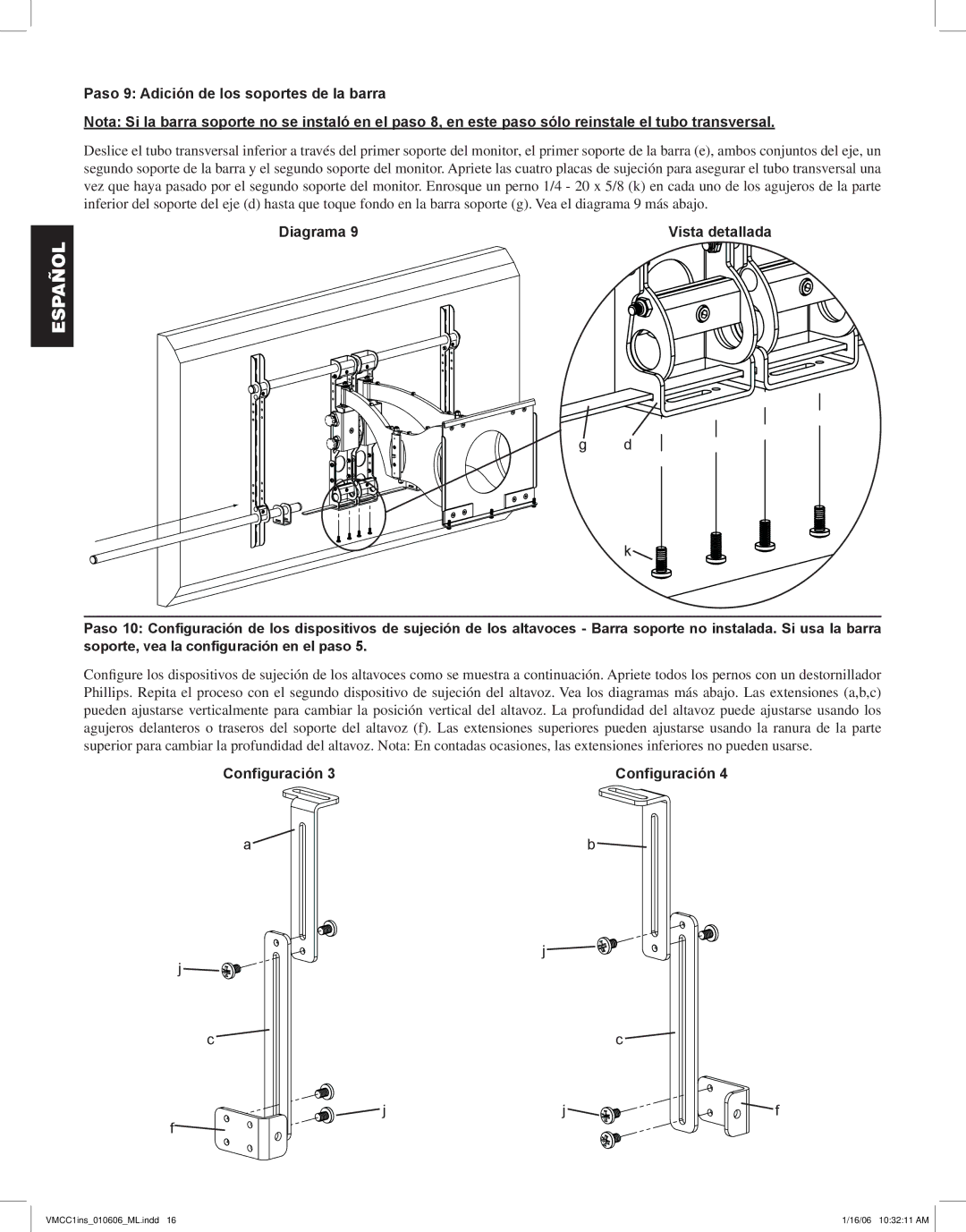 Sanus Systems VMCC1 manual Configuración 