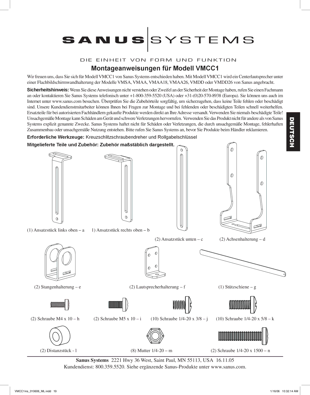 Sanus Systems manual Montageanweisungen für Modell VMCC1 