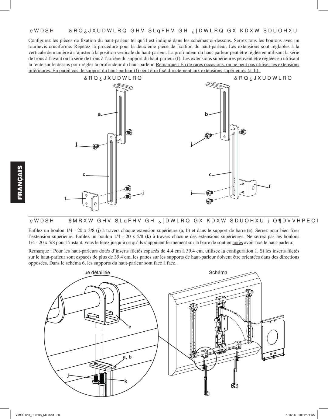 Sanus Systems VMCC1 manual Étape 5 Configuration des pièces de fixation du haut-parleur 