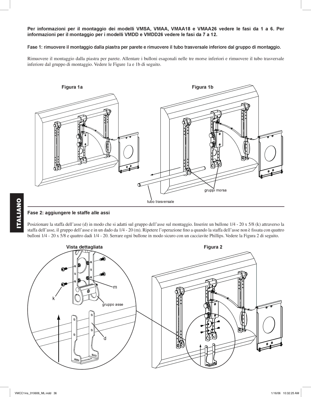 Sanus Systems VMCC1 manual Fase 2 aggiungere le staffe alle assi, Vista dettagliata 