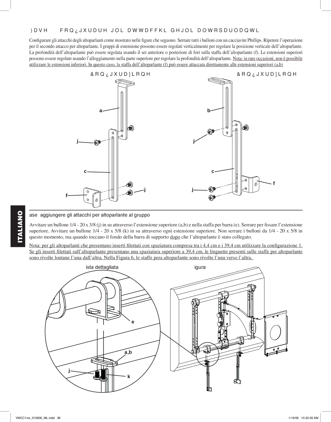 Sanus Systems VMCC1 manual Fase 5 configurare gli attacchi degli altoparlanti, Configurazione 