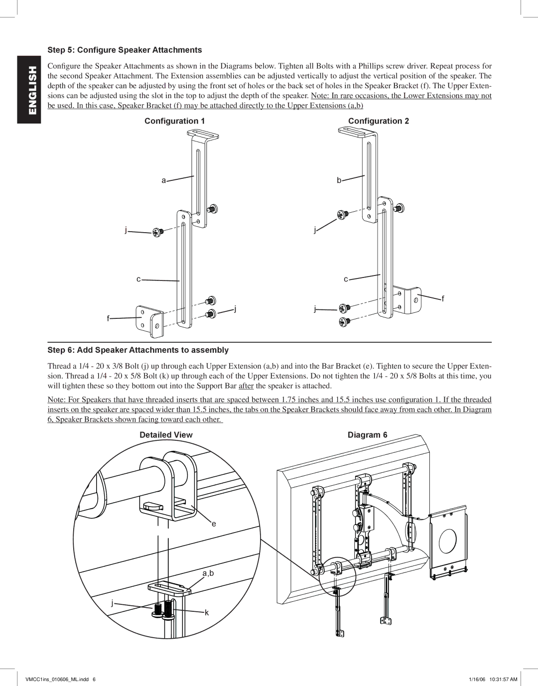 Sanus Systems VMCC1 manual Configure Speaker Attachments, Configuration Add Speaker Attachments to assembly 