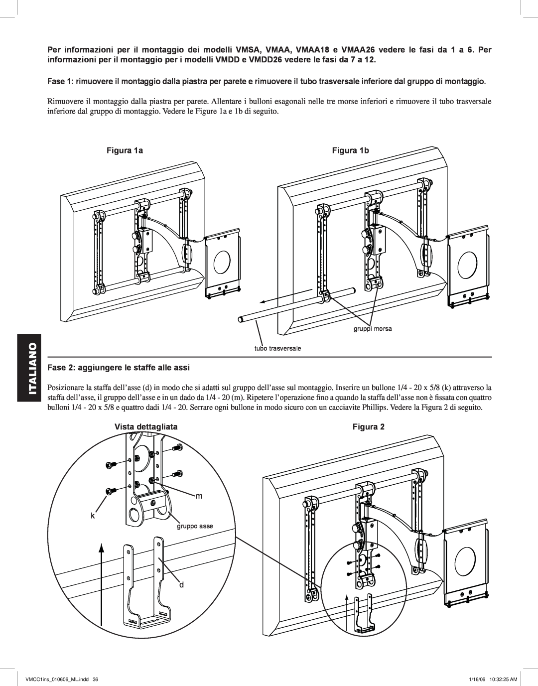 Sanus Systems VMCC1 manual Figura 1a, Figura 1b, Fase 2 aggiungere le staffe alle assi, Vista dettagliata, Italiano 