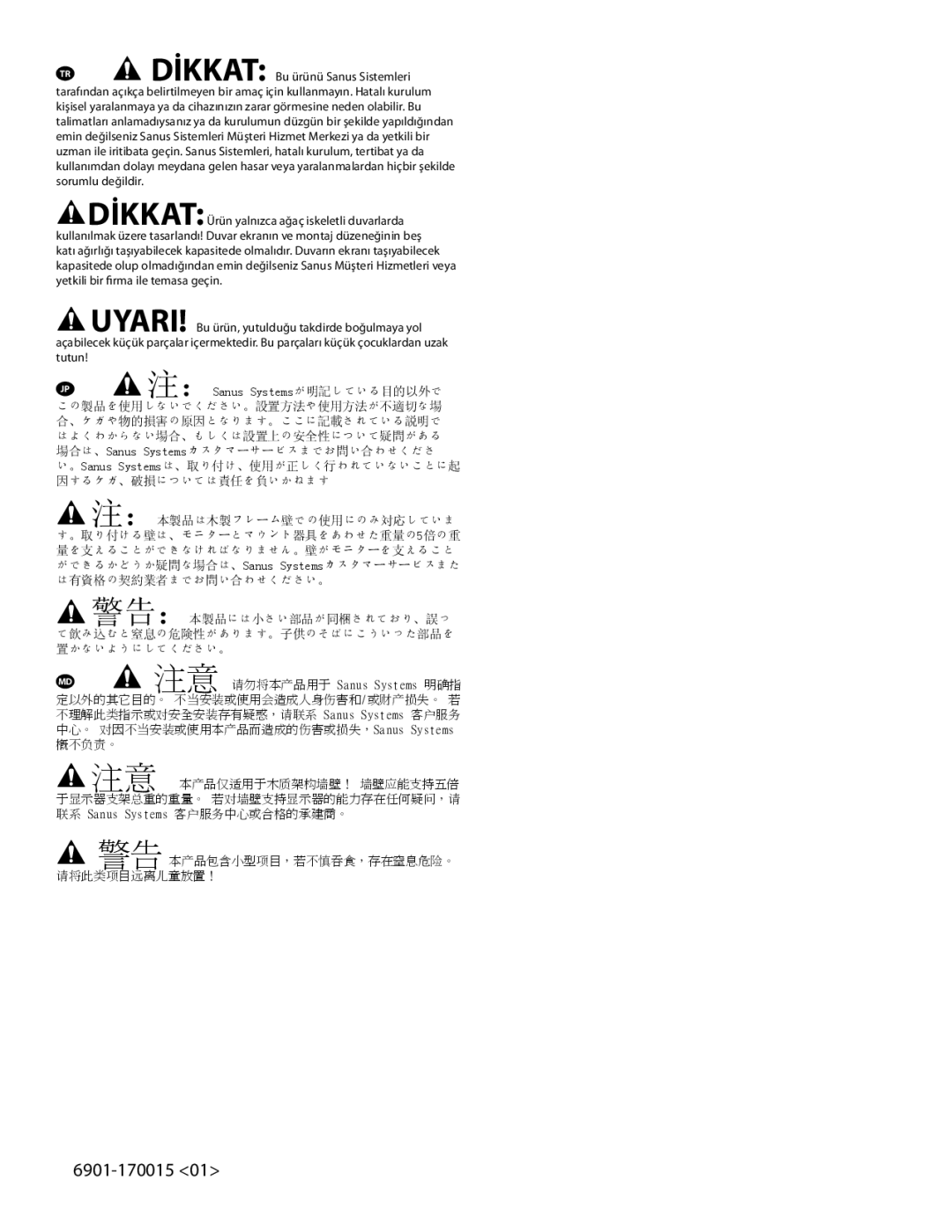 Sanus Systems VMDD26 important safety instructions ：Sanus Systemsが明記している目的以外で 