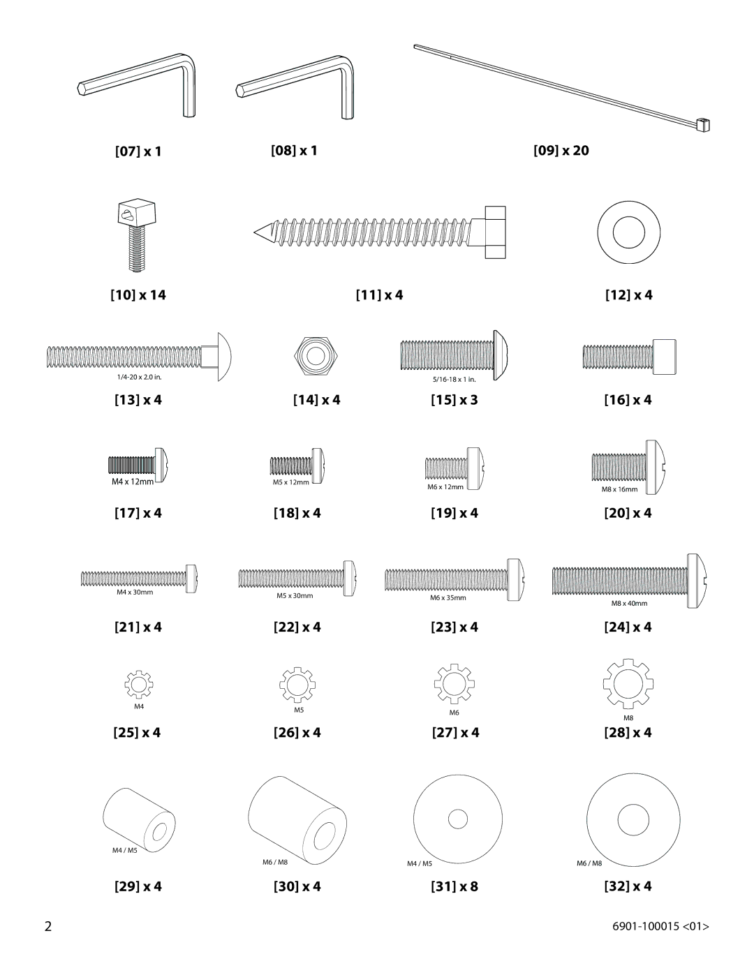 Sanus Systems VMDD26 07 x 10 x, 13 x, 17 x, 08 x 11 x 14 x, 18 x, 15 x, 19 x, 09 x 12 x 16 x, 20 x, 21 x 25 x, 29 x 22 x 