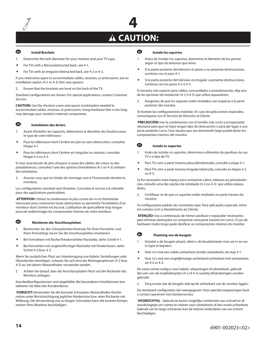 Sanus Systems VMF220-B1 important safety instructions Install Brackets 