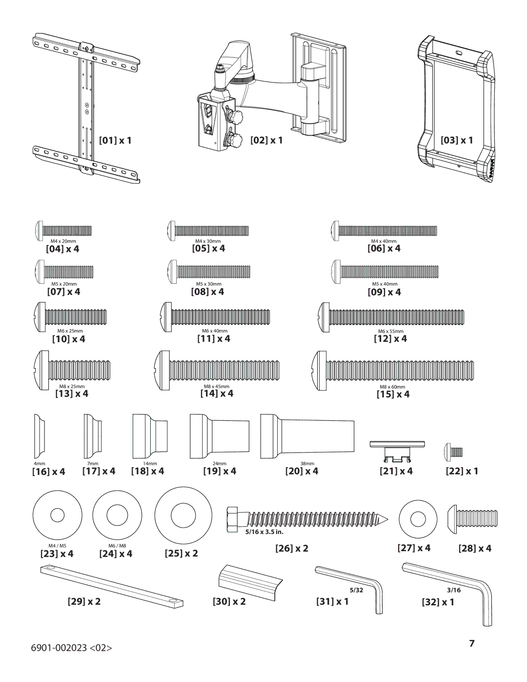 Sanus Systems VMF220-B1 important safety instructions 01 x 02 x 03 x 