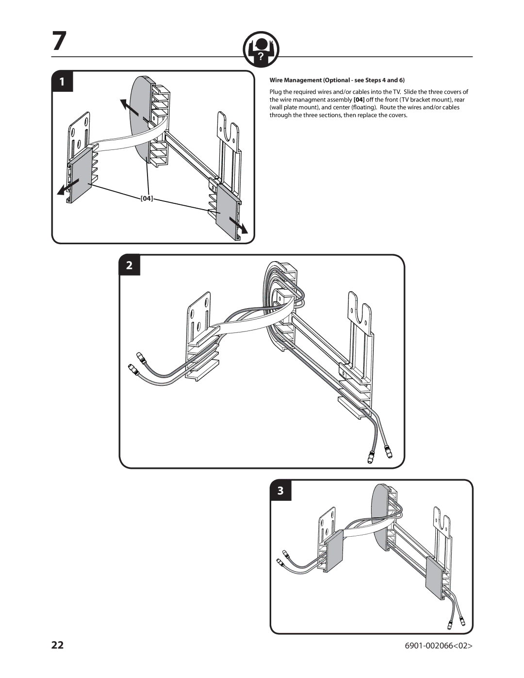 Sanus Systems VMF308 manual Wire Management Optional see Steps 4 