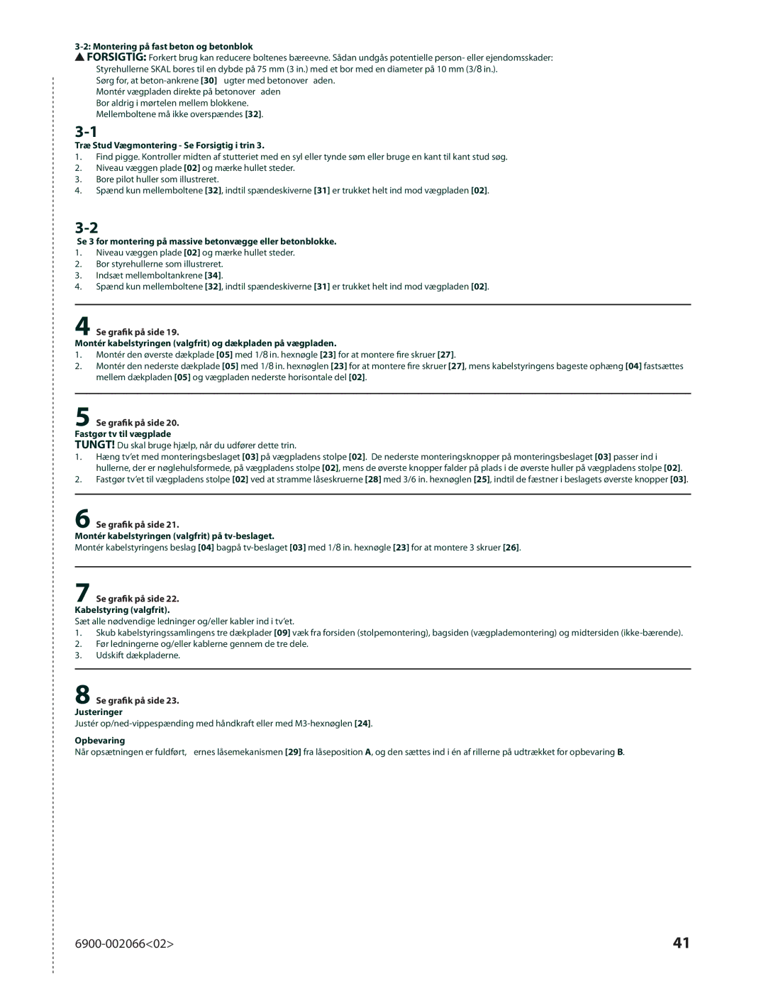 Sanus Systems VMF308 manual Se grafik på side 23. Justeringer 