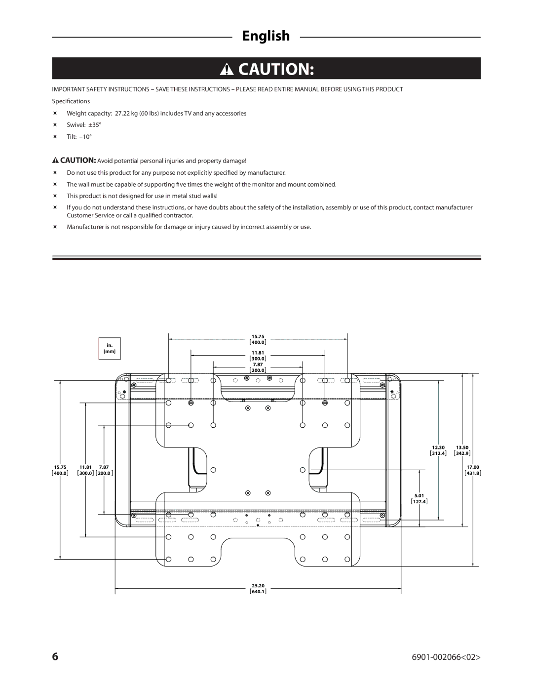 Sanus Systems VMF308 manual English 