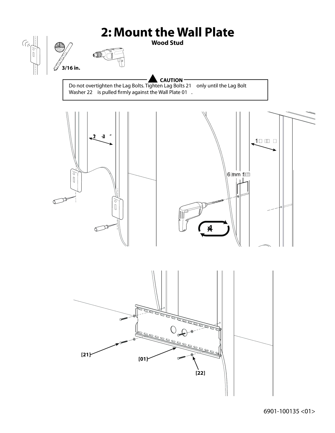 Sanus Systems VMPL2 manual Mount the Wall Plate, Wood Stud 