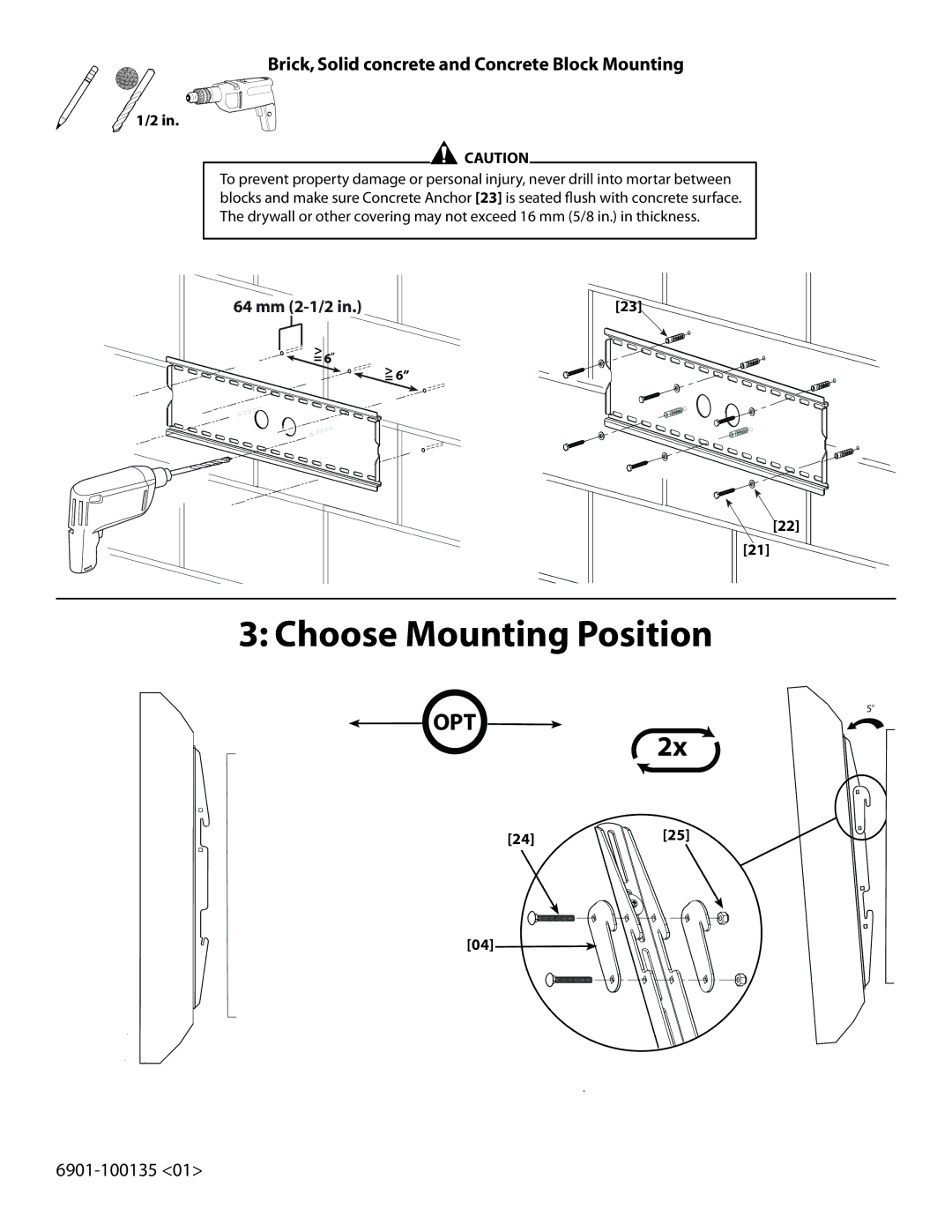 Sanus Systems VMPL2 manual Choose Mounting Position, Brick, Solid concrete and Concrete Block Mounting 