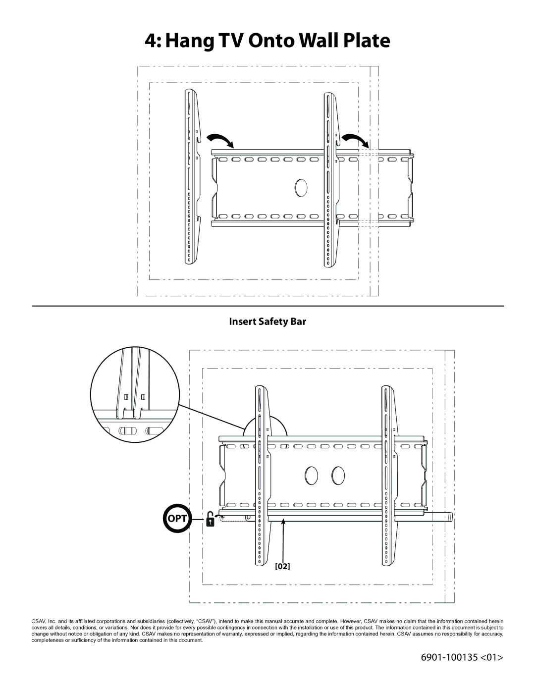 Sanus Systems VMPL2 manual Hang TV Onto Wall Plate, Insert Safety Bar 