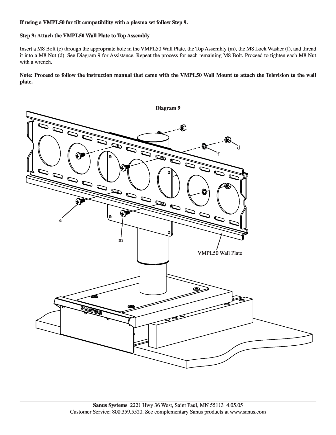 Sanus Systems VMPO manual If using a VMPL50 for tilt compatibility with a plasma set follow Step 