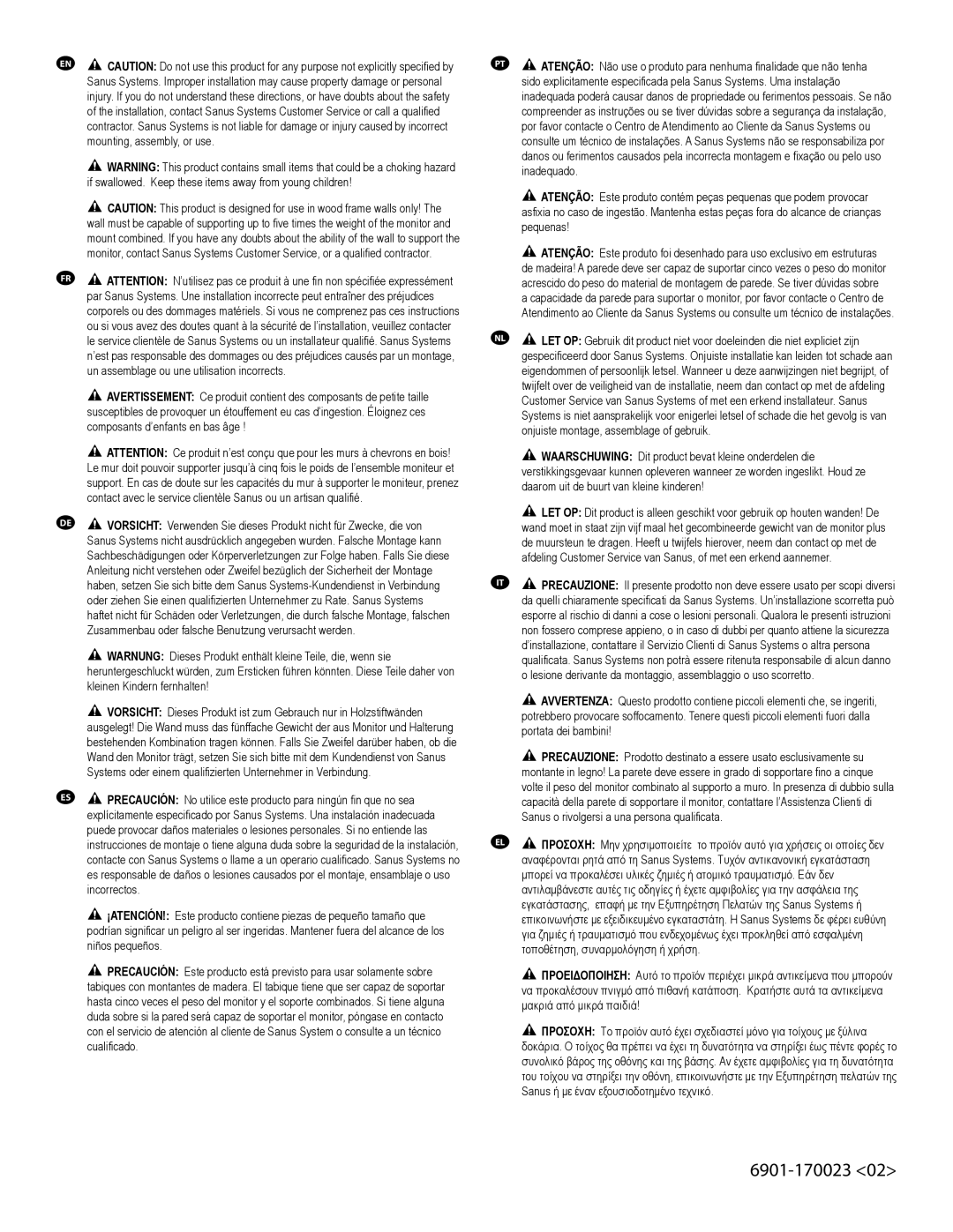 Sanus Systems VMPR1 manual Mounting, assembly, or use, Un assemblage ou une utilisation incorrects, Incorrectos, Inadequado 