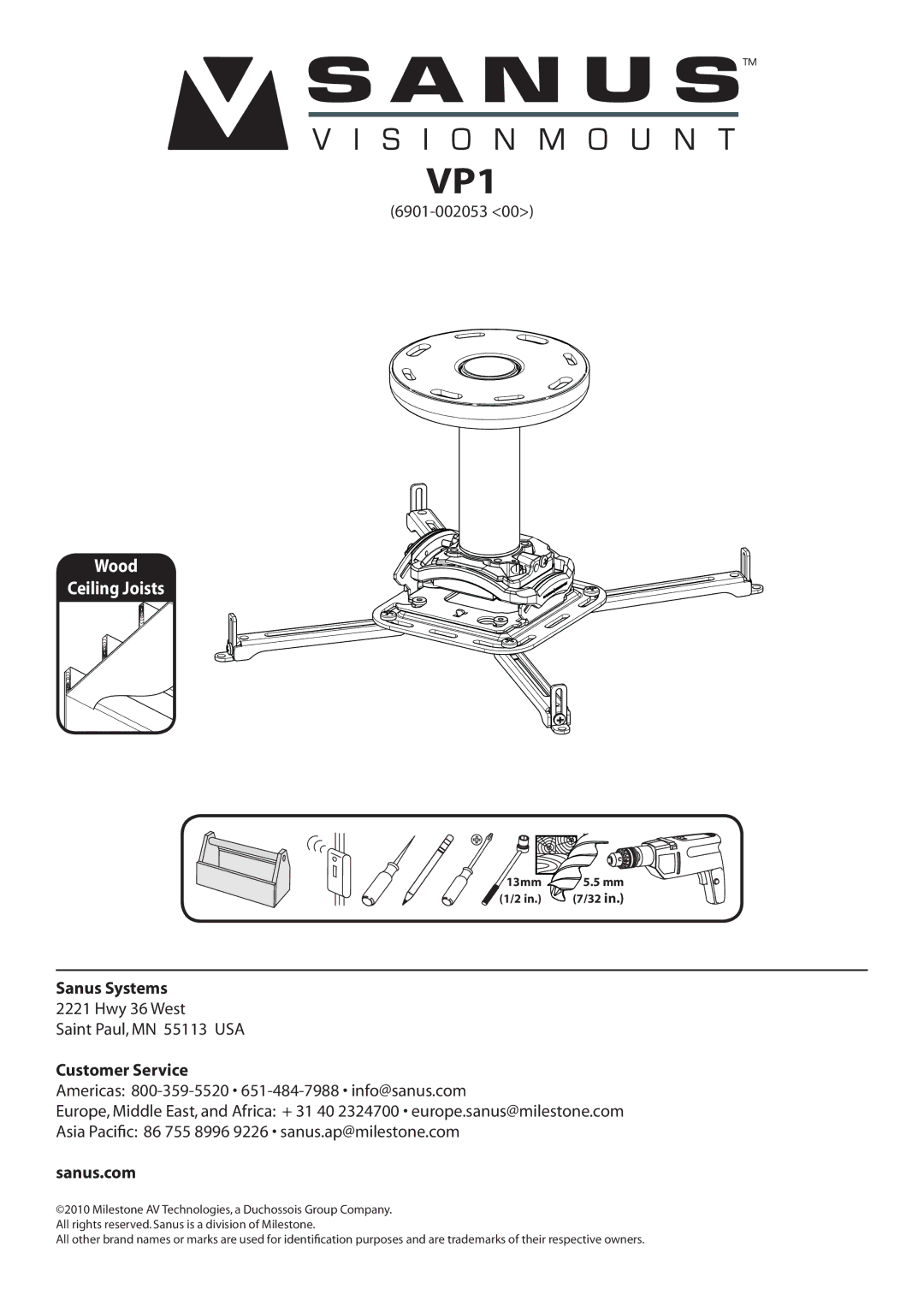 Sanus Systems VP1 manual 13mm 5.5 mm /32 