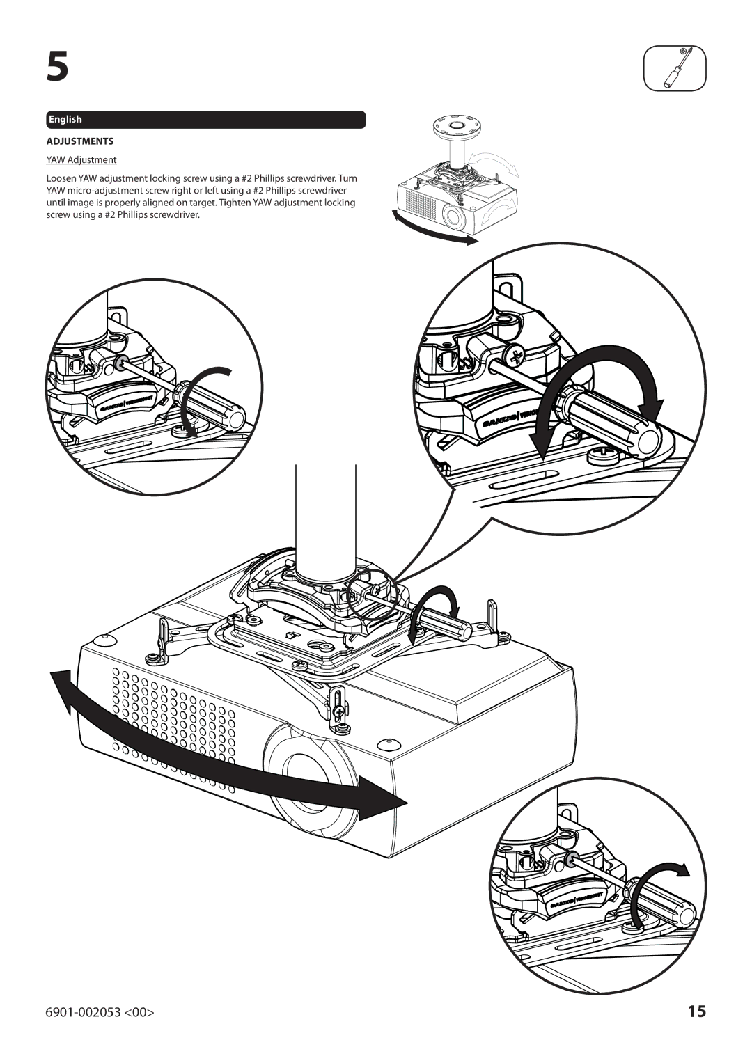 Sanus Systems VP1 manual Adjustments, YAW Adjustment 