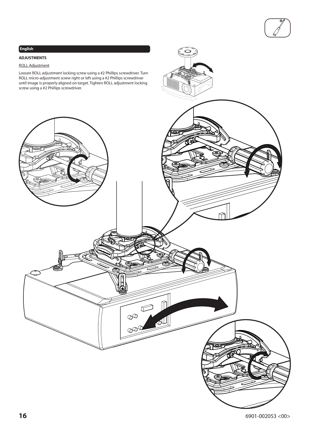 Sanus Systems VP1 manual Roll Adjustment 