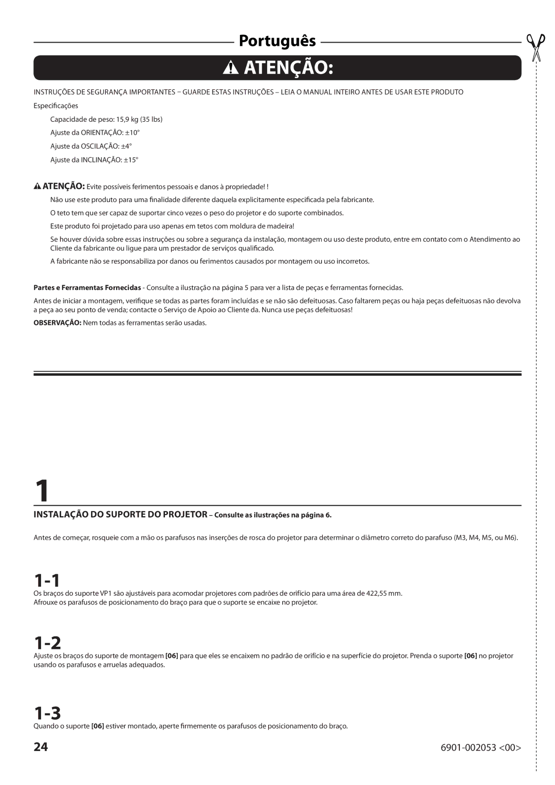 Sanus Systems VP1 manual Atenção 