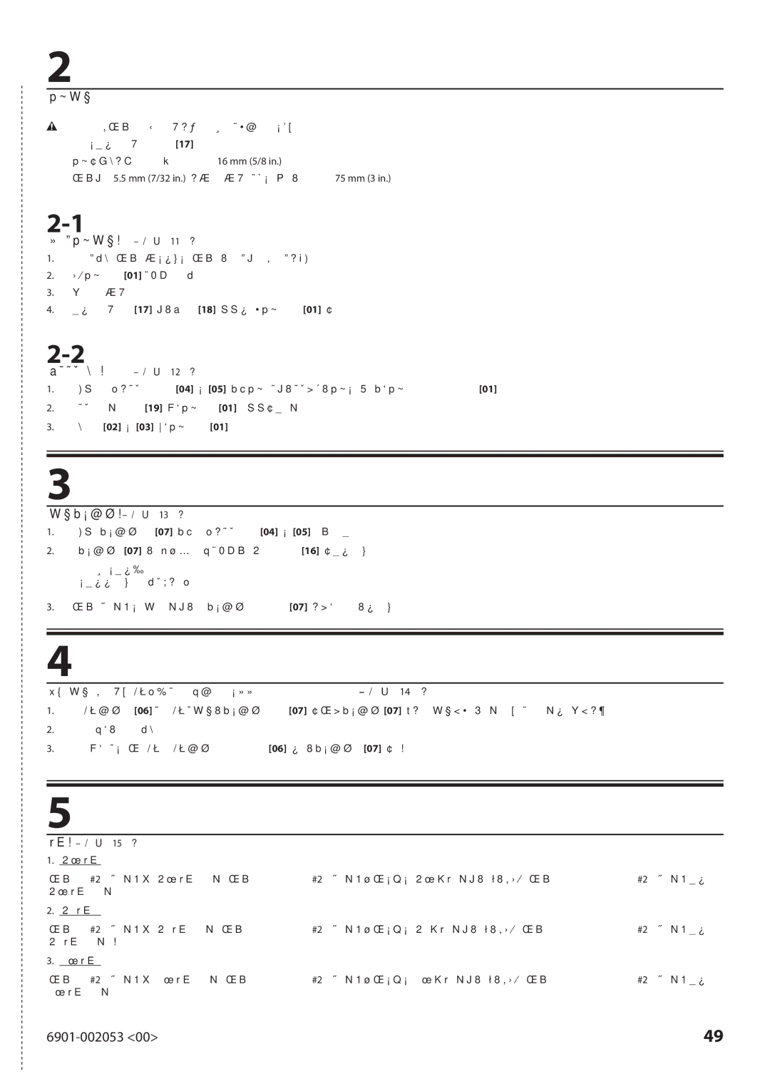 Sanus Systems VP1 manual  使用直径 5.5 mm 7/32 in. 的钻头打钻导孔，深度必须达到 75 mm 3 in.。, 将盖板 02 或 03 压入吊顶板 01。 