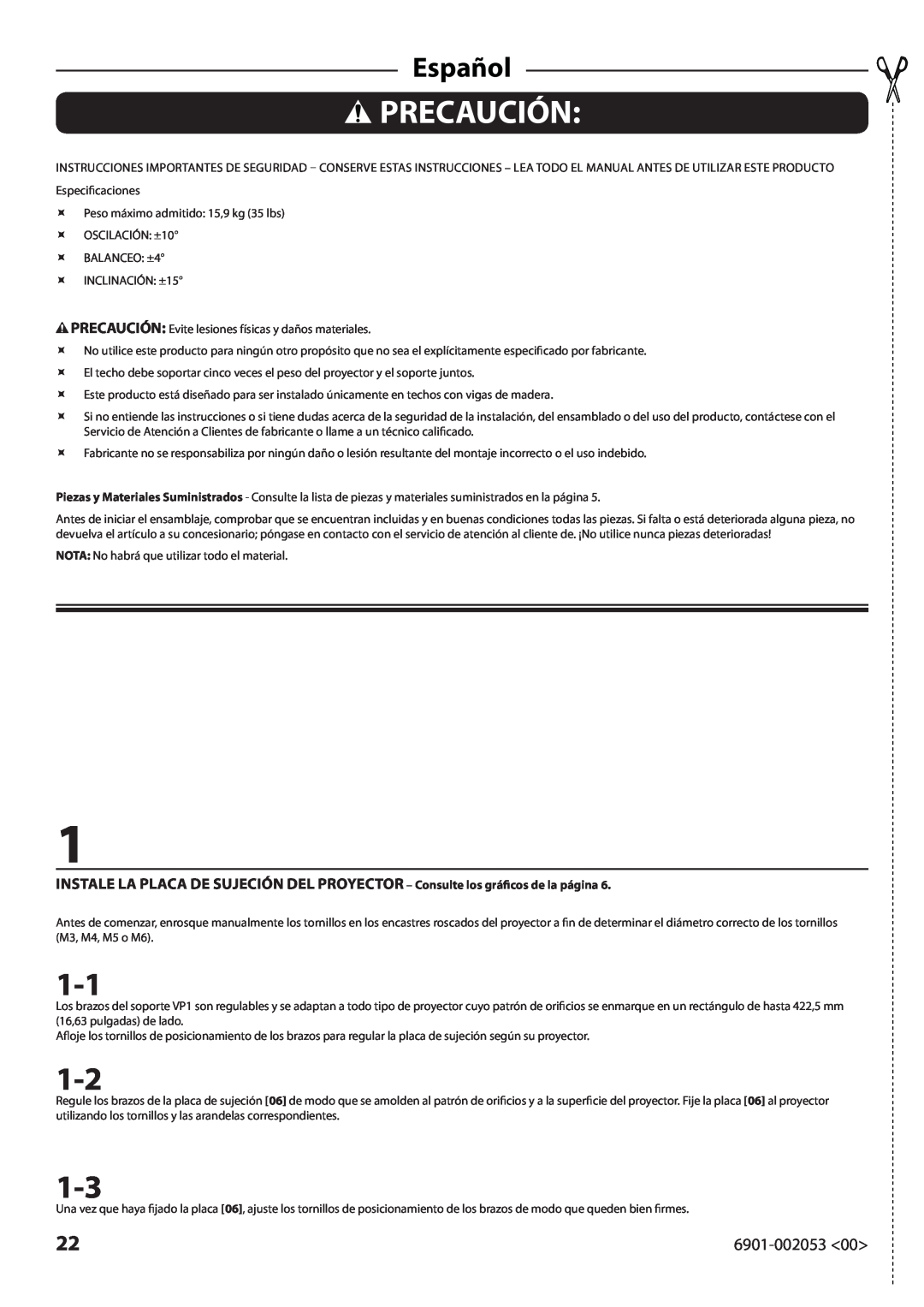 Sanus Systems VP1 manual Precaución, Español 