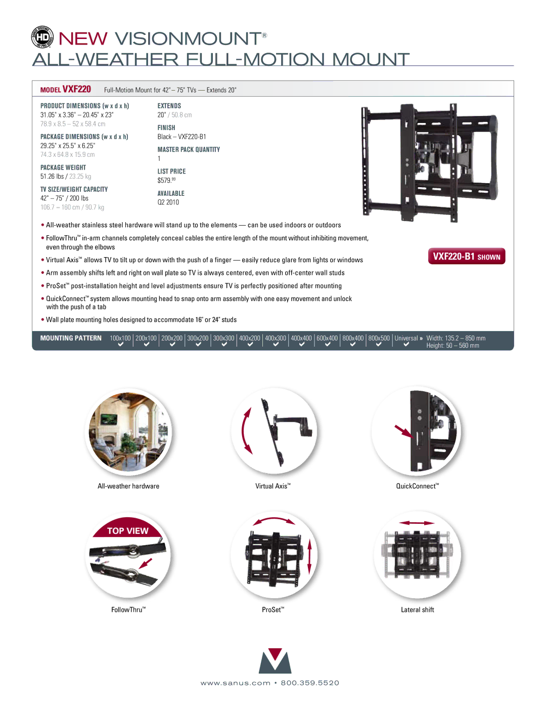 Sanus Systems manual VXF220-B1 shown 