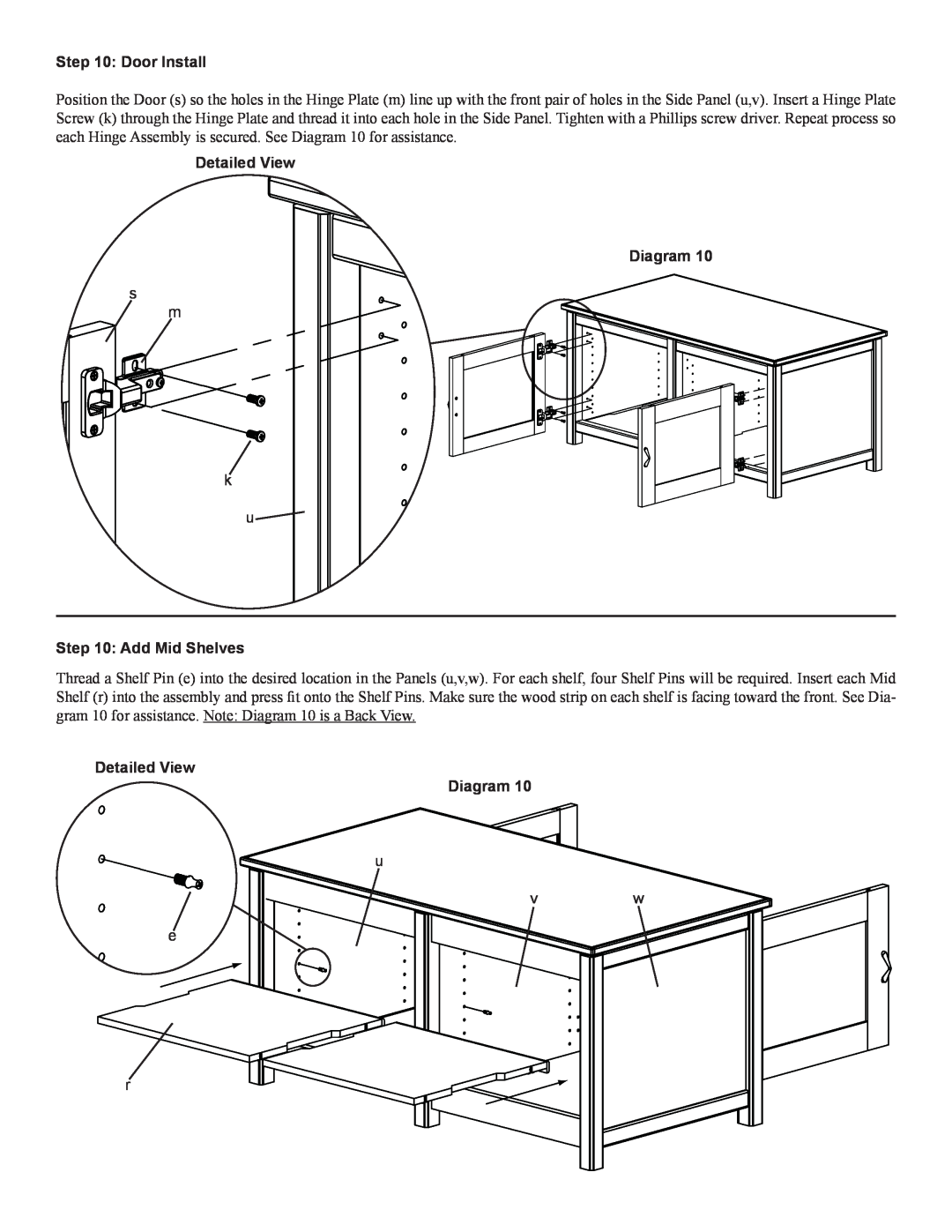 Sanus Systems WFV44 manual Door Install, s m k u, Add Mid Shelves, u vw e r, Detailed View Diagram 