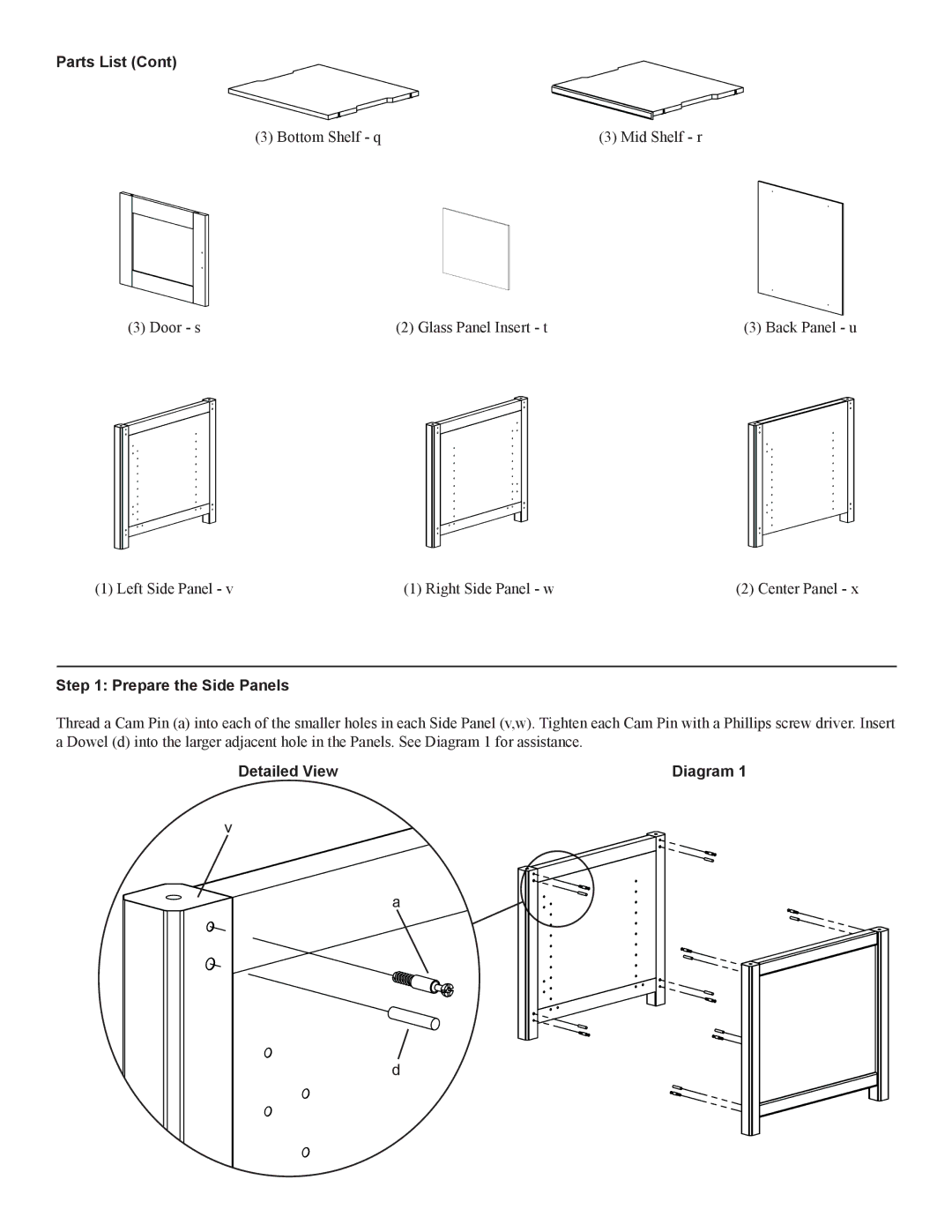 Sanus Systems WFV66 manual Parts List, Prepare the Side Panels, Detailed View 