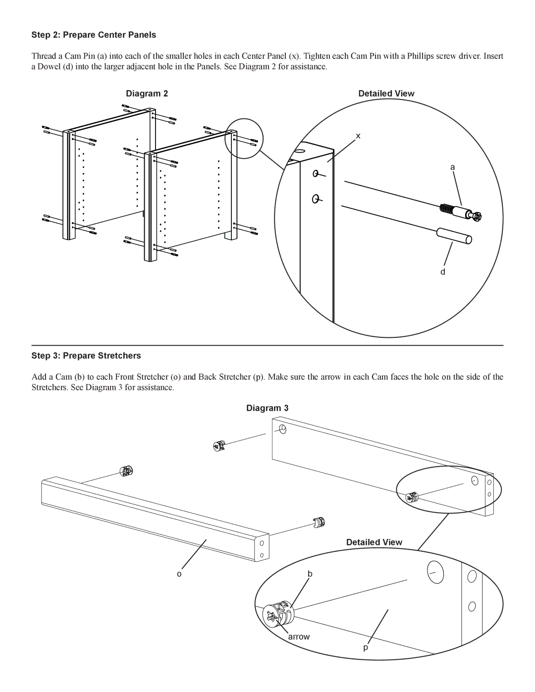 Sanus Systems WFV66 manual Prepare Center Panels, Prepare Stretchers, Diagram Detailed View 