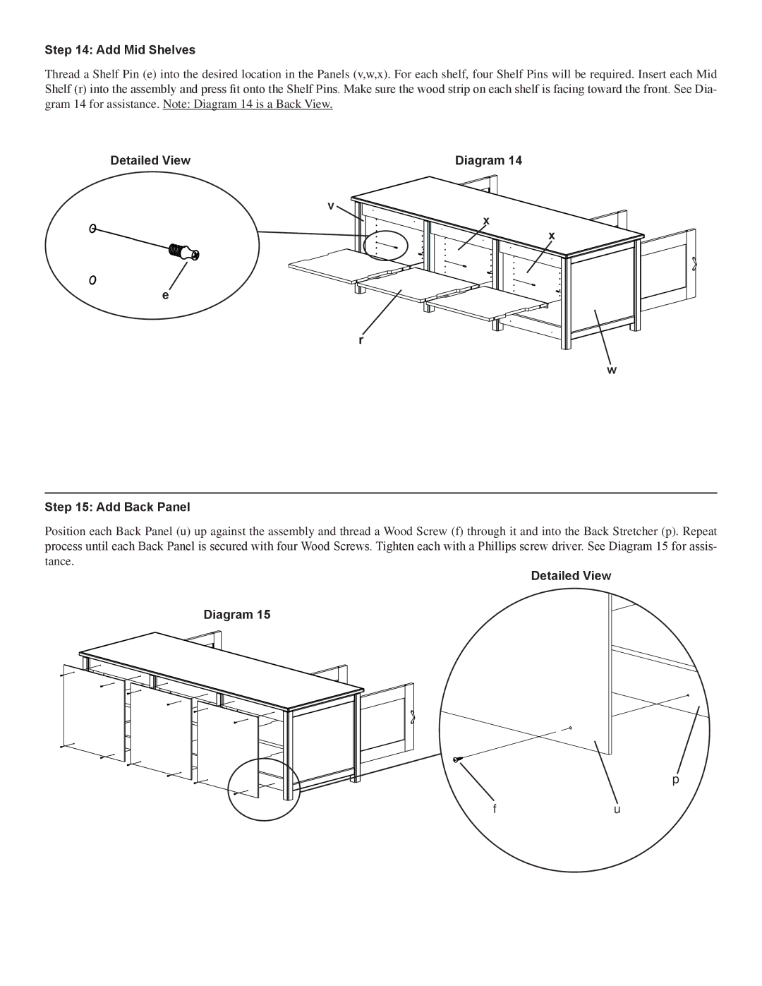 Sanus Systems WFV66 manual Add Mid Shelves, Detailed View Diagram Add Back Panel 