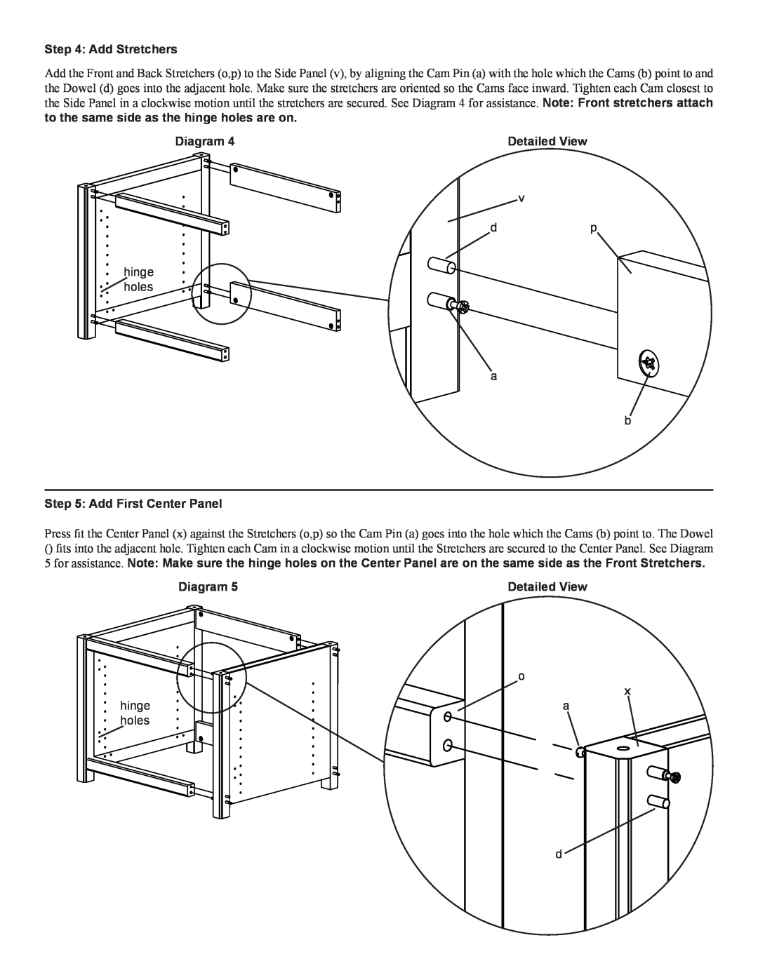 Sanus Systems WFV66 manual Add Stretchers, Add First Center Panel, Diagram, Detailed View 