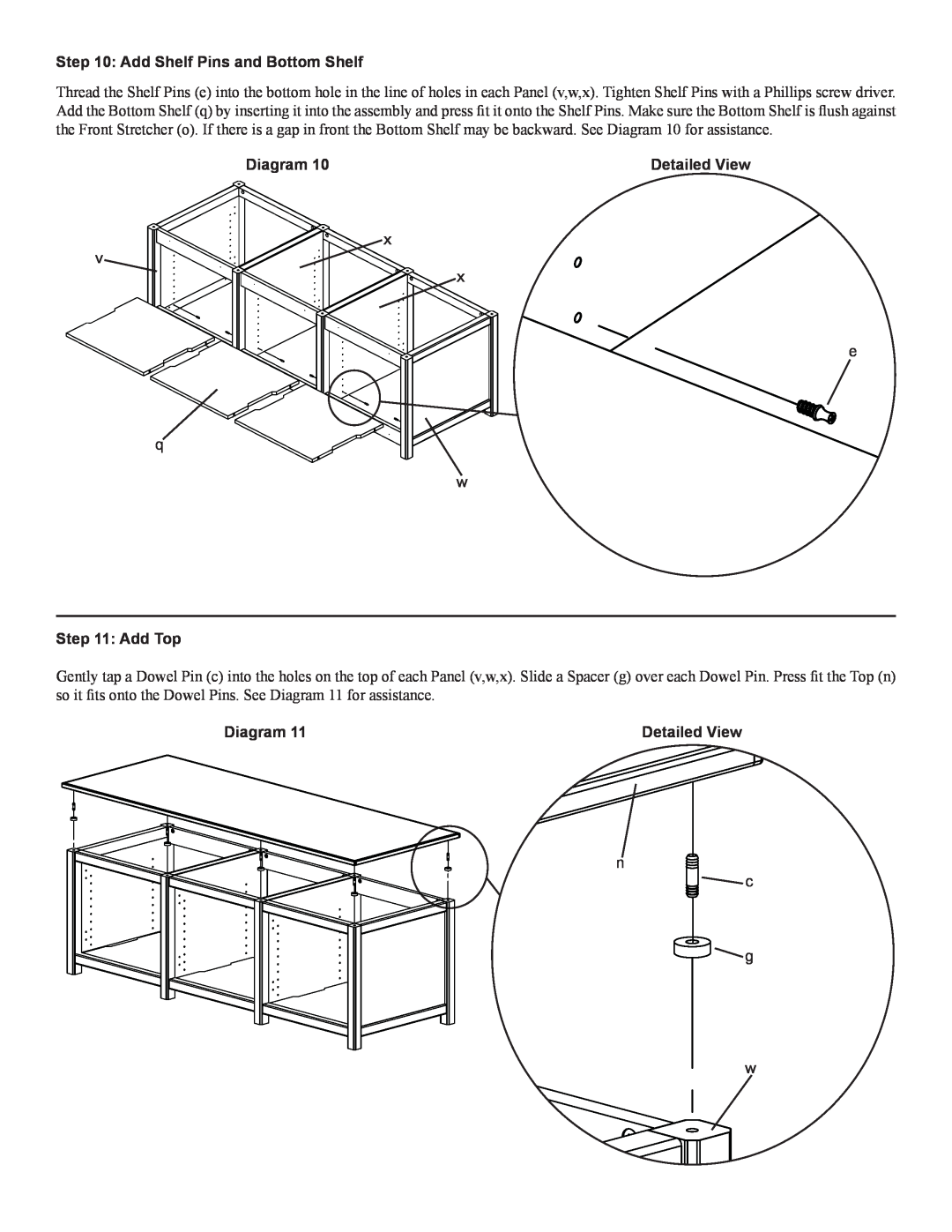 Sanus Systems WFV66 manual Add Shelf Pins and Bottom Shelf, x v x e q w, Add Top, n c g, Diagram 