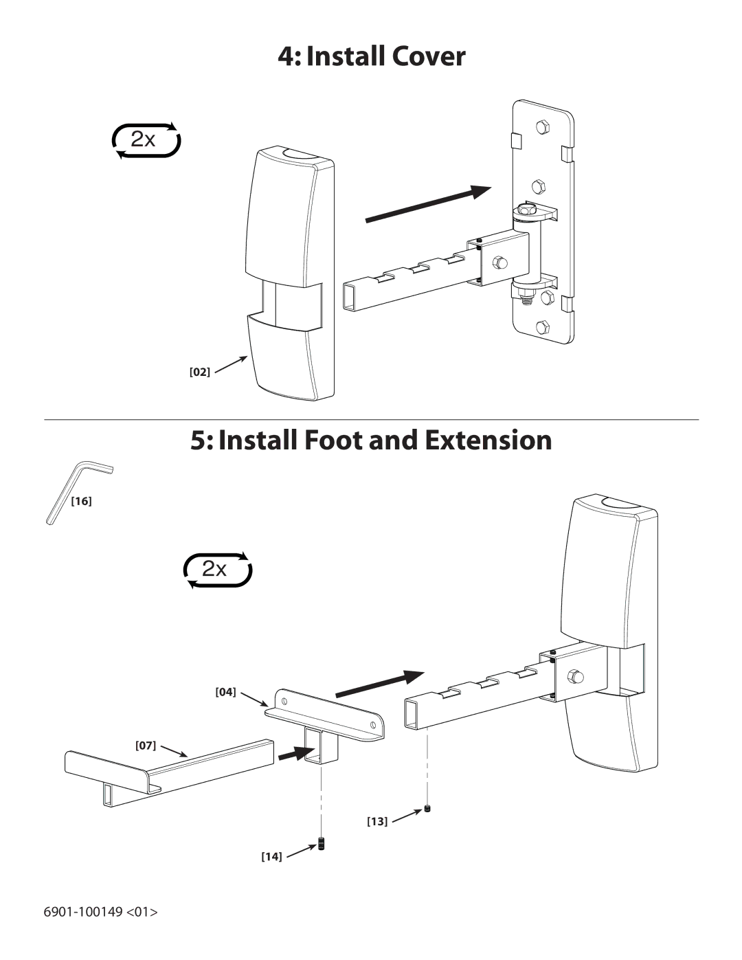 Sanus Systems WMS2 important safety instructions Install Cover Install Foot and Extension 