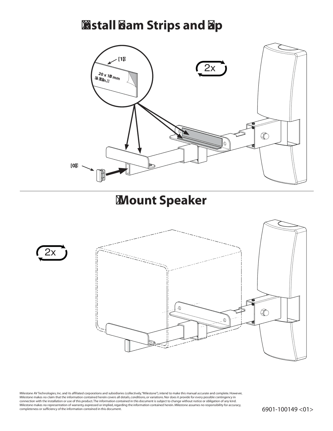 Sanus Systems WMS2 important safety instructions Install Foam Strips and Cap, Mount Speaker 