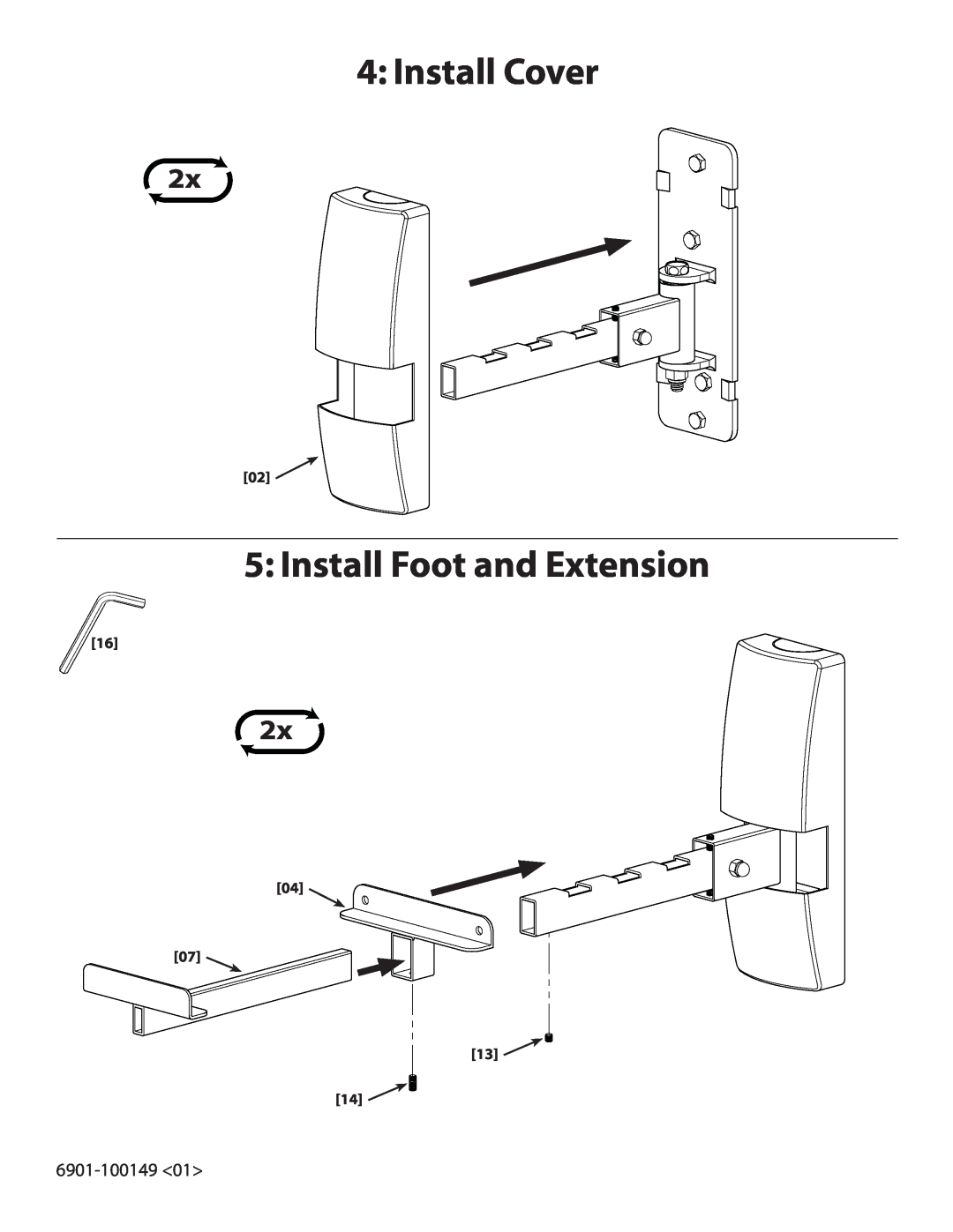 Sanus Systems WMS2 important safety instructions Install Cover, Install Foot and Extension, 6901-100149 