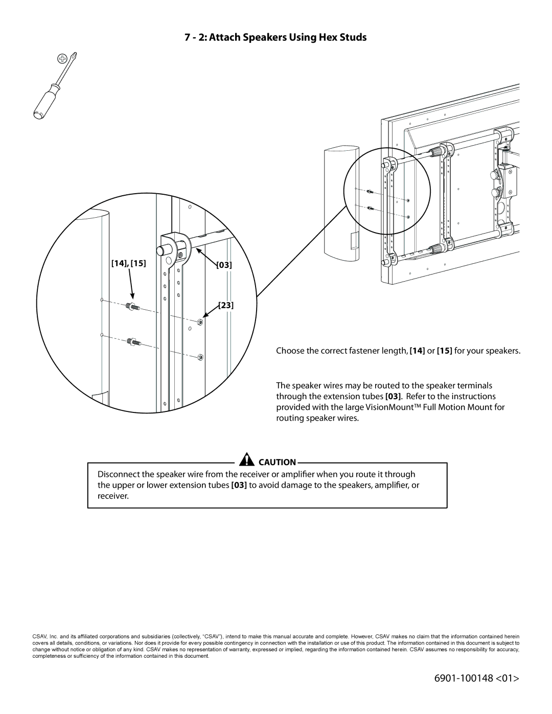 Sanus Systems XAS1A manual Attach Speakers Using Hex Studs 