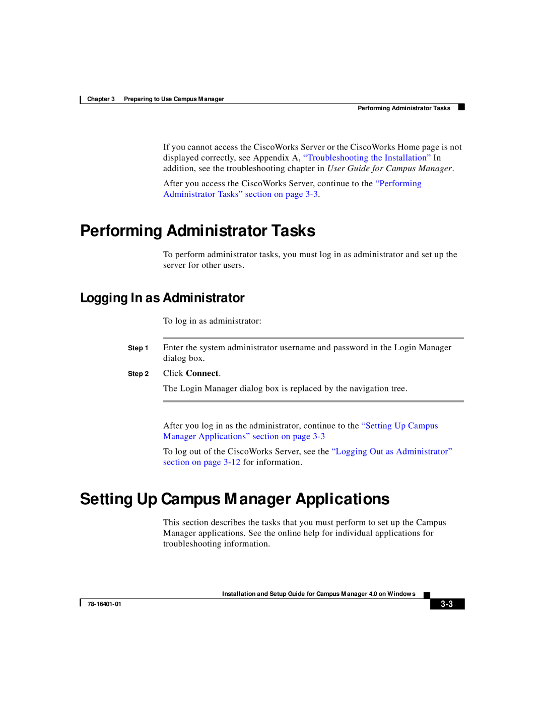 Sanyei America 78-16401-01 setup guide Performing Administrator Tasks, Setting Up Campus Manager Applications 