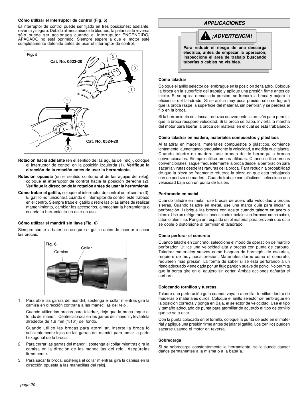 Sanyo 0524-20, 0523-20 manual Applicaciones ¡ADVERTENCIA 