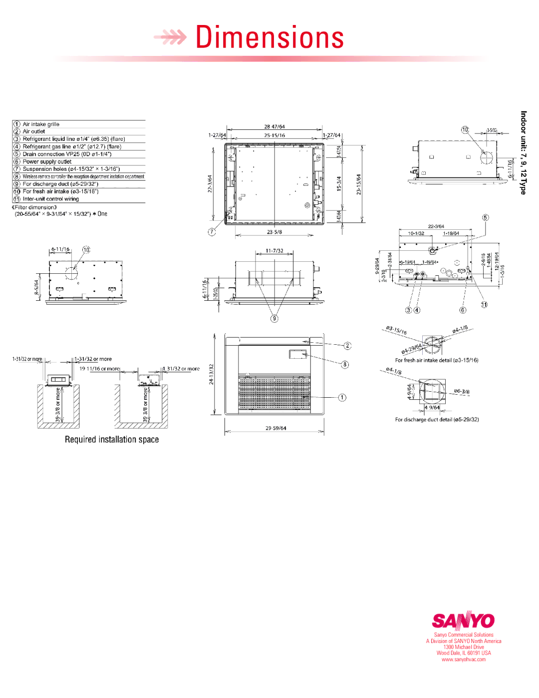 Sanyo 09AHX52 warranty Dimensions 