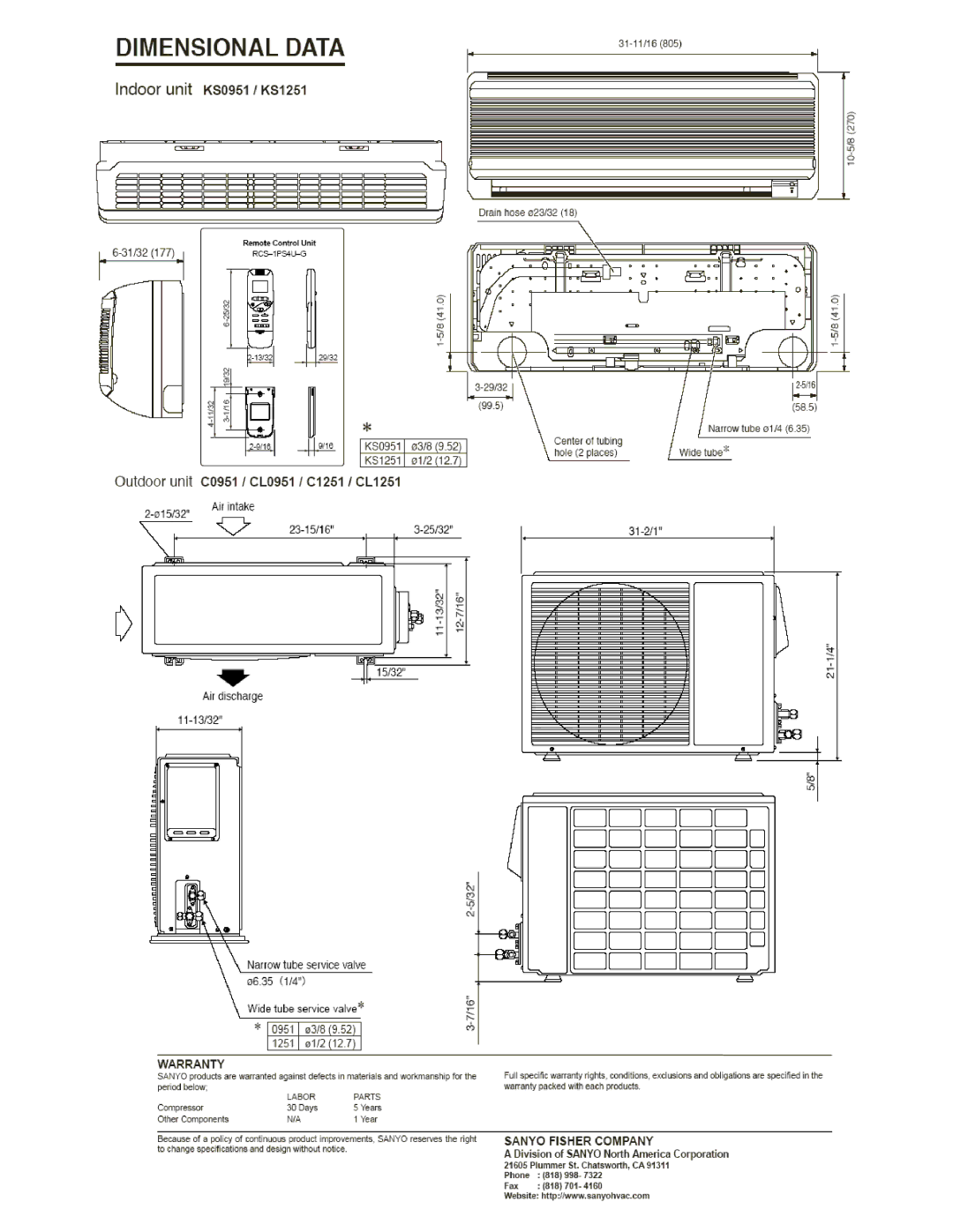 Sanyo 09KS51 dimensions 